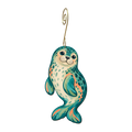 Harbor Seal wooden ornament O610 with gold spiral hook by Green Tree Jewelry