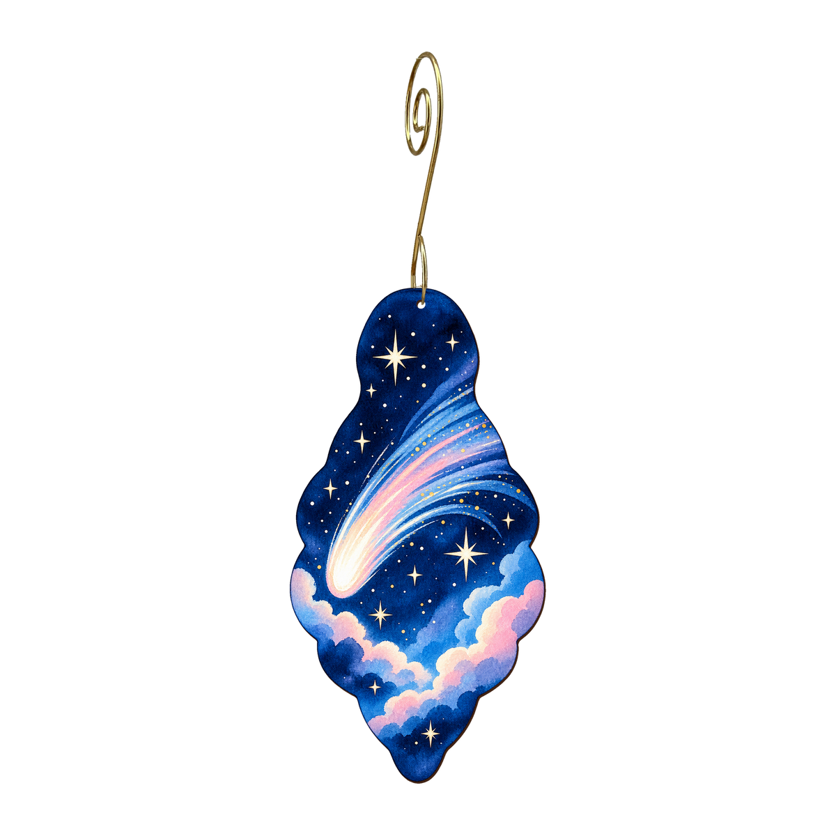Comet Trail wooden ornament O614 with gold spiral hook by Green Tree Jewelry