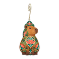 Capybara wooden ornament O619 with gold spiral hook by Green Tree Jewelry