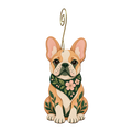 French Bulldog wooden ornament O620 with gold spiral hook by Green Tree Jewelry