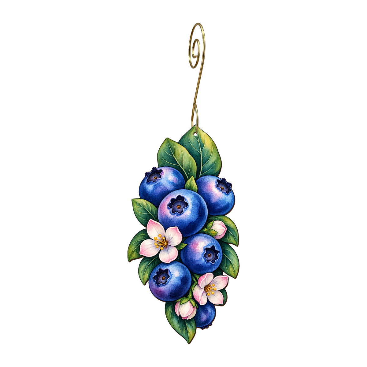 Blueberry Cluster wooden ornament O628 with gold spiral hook by Green Tree Jewelry