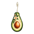 Avocado wooden ornament O630 with gold spiral hook by Green Tree Jewelry