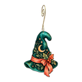 Witch Hat wooden ornament O634 with gold spiral hook by Green Tree Jewelry