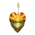 Sunrise Heart wooden ornament O636 with gold spiral hook by Green Tree Jewelry