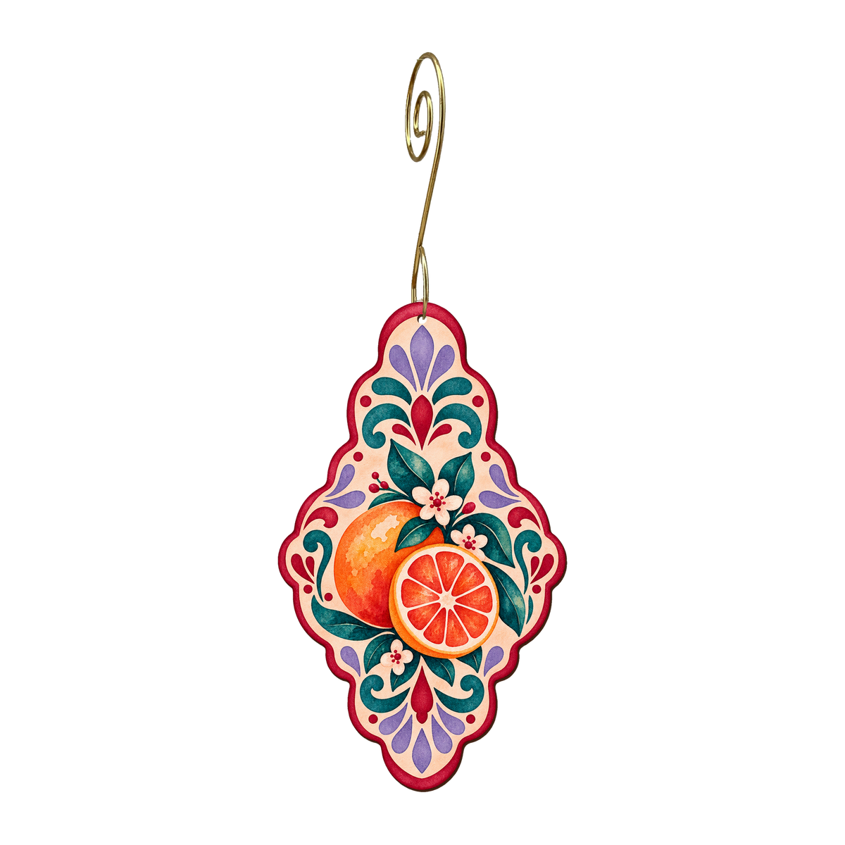 Citrus Tile wooden ornament O637 with gold spiral hook by Green Tree Jewelry