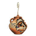O640 — Clay Jar of Bethlehem wooden Nativity ornament with gold spiral hook