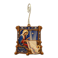O642 — The Loom of Love wooden Nativity ornament with gold spiral hook
