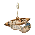 O643 — Shuttle Becomes Cradle wooden Nativity ornament with gold spiral hook