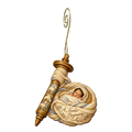 O646 — Spindle of Wonder wooden Nativity ornament with gold spiral hook