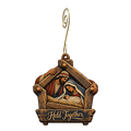 O650 — The Joiner's Promise wooden Nativity ornament with gold spiral hook