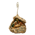 O655 — The Rejected Stone Welcomed wooden Nativity ornament with gold spiral hook