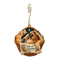 O660 — Bread Basket of Welcome wooden Nativity ornament with gold spiral hook