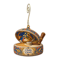 O661 — The Handmill's Dawn wooden Nativity ornament with gold spiral hook