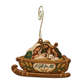 O664 — Threshing Sledge Promise wooden Nativity ornament with gold spiral hook