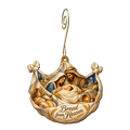O665 — Flour Cloth Cradle wooden Nativity ornament with gold spiral hook