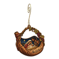 O669 — The Wineskin's Promise wooden Nativity ornament with gold spiral hook