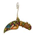 O670 — The Vineyard Knife wooden Nativity ornament with gold spiral hook