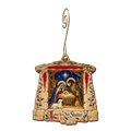 O679 — Doorposts of Deliverance wooden Nativity ornament with gold spiral hook