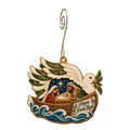 O682 — Wing over the Waters wooden Nativity ornament with gold spiral hook