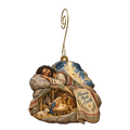 O688 — The Pillow Stone wooden Nativity ornament with gold spiral hook