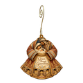 O691 — The Coat Holds a Cradle wooden Nativity ornament with gold spiral hook