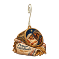 O693 — The Signet of Service wooden Nativity ornament with gold spiral hook