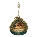 O694 — Reeds Make a Roof wooden Nativity ornament with gold spiral hook