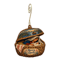 O695 — The Basket Lid Opens wooden Nativity ornament with gold spiral hook