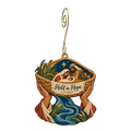 O696 — Hands Above the River wooden Nativity ornament with gold spiral hook