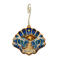 O697 — The Shell of Deliverance wooden Nativity ornament with gold spiral hook