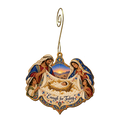 O705 — The Gathering Cloth wooden Nativity ornament with gold spiral hook