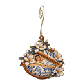 O708 — Almond Pod of Promise wooden Nativity ornament with gold spiral hook