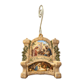 O724 — The Gate's Open Seat wooden Nativity ornament with gold spiral hook