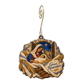 O725 — The Witness Stone wooden Nativity ornament with gold spiral hook