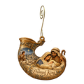O727 — The Shepherd's Oil Horn wooden Nativity ornament with gold spiral hook