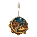 O730 — Tambourine of the Shepherds wooden Nativity ornament with gold spiral hook