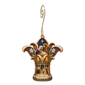 O732 — Lily Capital Cradle wooden Nativity ornament with gold spiral hook