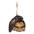 O734 — The Raven's Bread wooden Nativity ornament with gold spiral hook