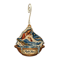 O739 — River Cloth of Renewal wooden Nativity ornament with gold spiral hook