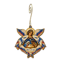 O742 — Six Wings of Wonder wooden Nativity ornament with gold spiral hook