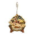 O743 — Isaiah's Christmas Dawn wooden Nativity ornament with gold spiral hook