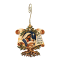 O744 — The Rooted Scroll wooden Nativity ornament with gold spiral hook