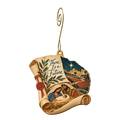O747 — Purchased Field of Promise wooden Nativity ornament with gold spiral hook