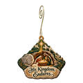 O751 — The Small Stone's Kingdom wooden Nativity ornament with gold spiral hook