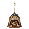 O759 — Bethlehem's Watchtower wooden Nativity ornament with gold spiral hook