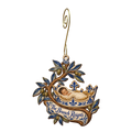 O762 — Crown on the Living Branch wooden Nativity ornament with gold spiral hook