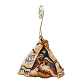 O763 — Two Offices, One Cradle wooden Nativity ornament with gold spiral hook