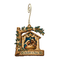 O764 — The Builder's Branch wooden Nativity ornament with gold spiral hook