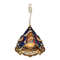 O767 — Morning Opens the Cloak wooden Nativity ornament with gold spiral hook