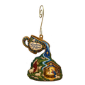 O769 — The Overflowing Cup's Path wooden Nativity ornament with gold spiral hook
